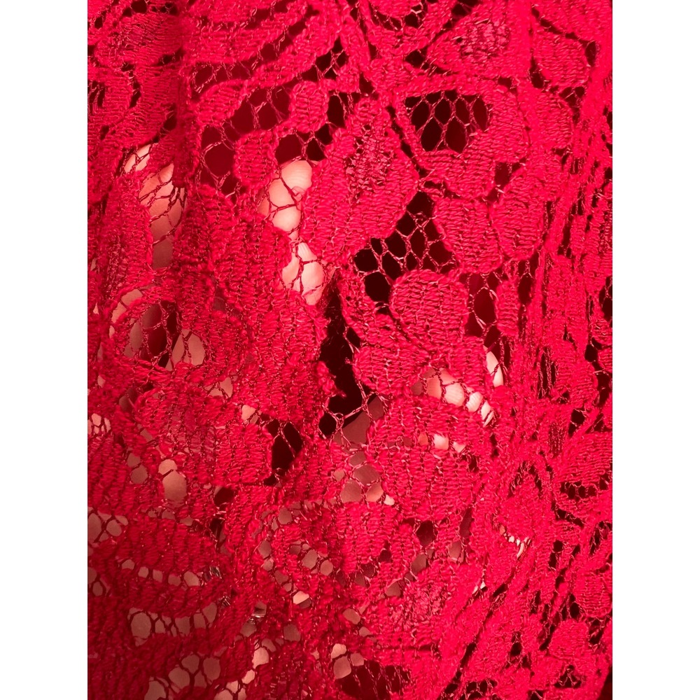 Forgotten‎ Grace Red Floral Lace Peasant Top Bell Sleeve Off Shoulder Large - Picture 8 of 15